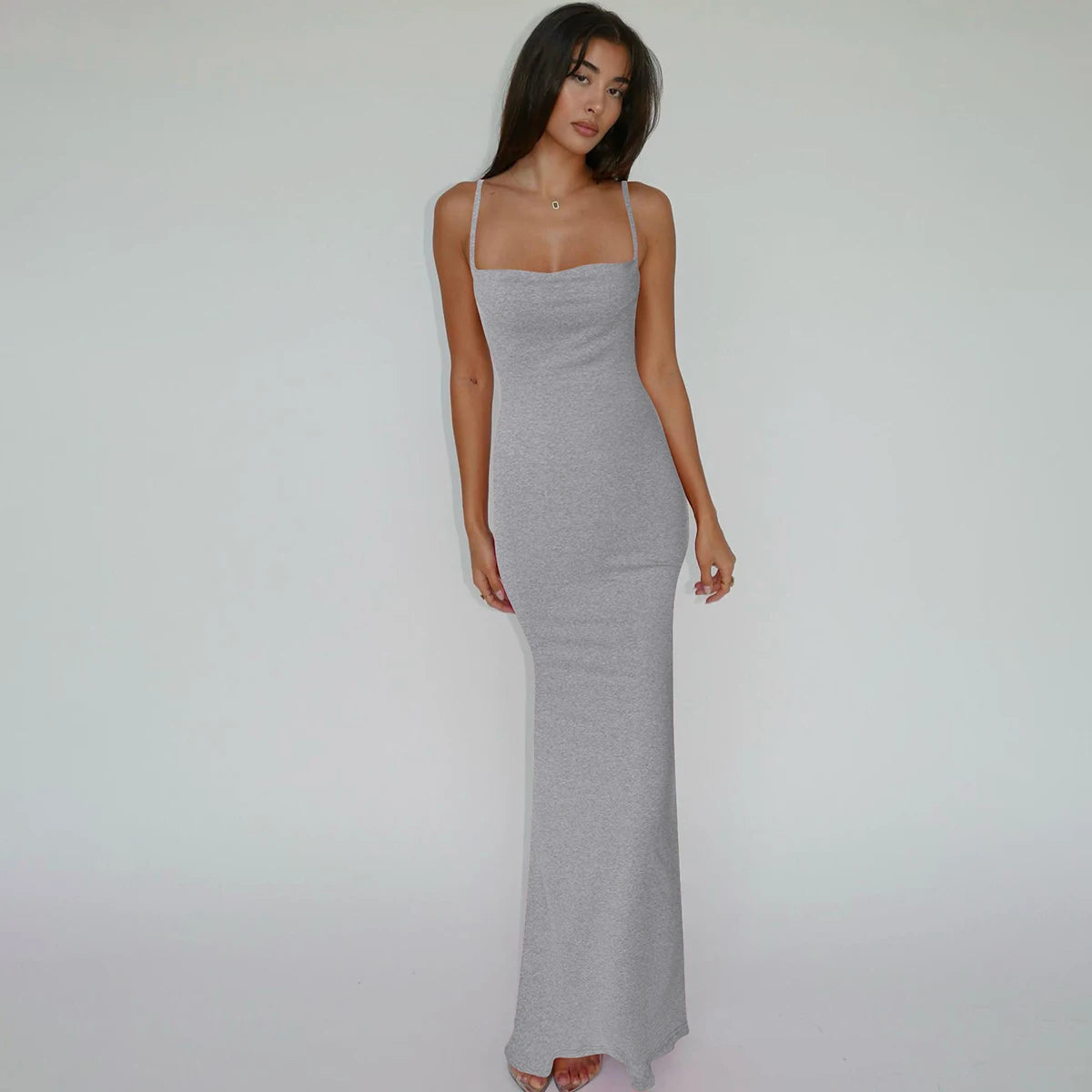 Hugcitar 2025 Spring Solid Sleeveless Backless Elegant Sexy Bodycon Y2K Maxi Prom Dress Women Clothes Birthday Party Casual Y2K