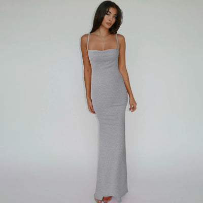Hugcitar 2025 Spring Solid Sleeveless Backless Elegant Sexy Bodycon Y2K Maxi Prom Dress Women Clothes Birthday Party Casual Y2K - Smarsty