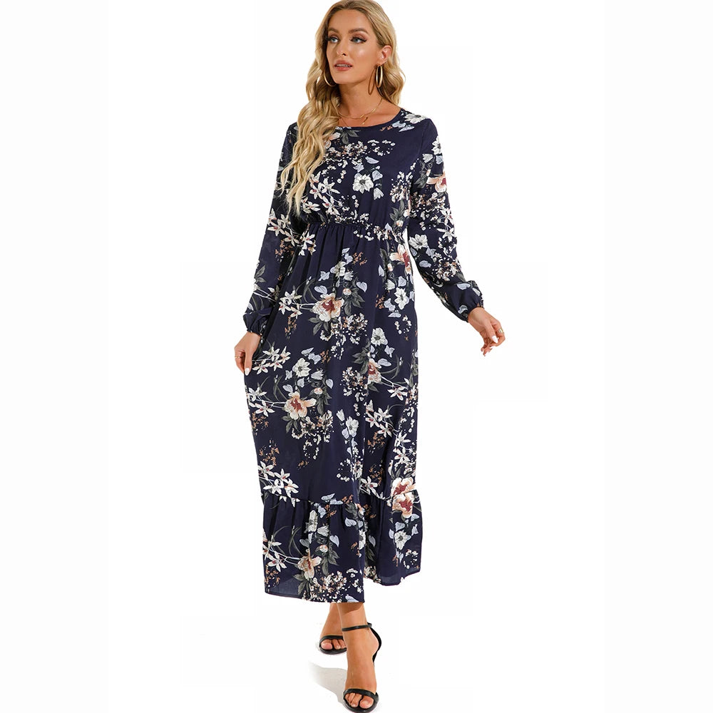 2023 Sping Summer Bohemian Women Maxi Dress Casual Long Sleeve High Waist Beach Woman Chiffon Dresses Floral Vestidoes Mujer New - Smarsty