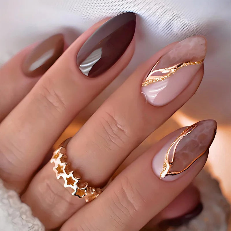 Colorful Press On Almond Nails Set with Pearl Flowers - Smarsty
