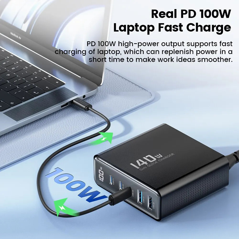 GaN USB Charger Desktop 100W 5in1 With LED Display Pro - Smarsty