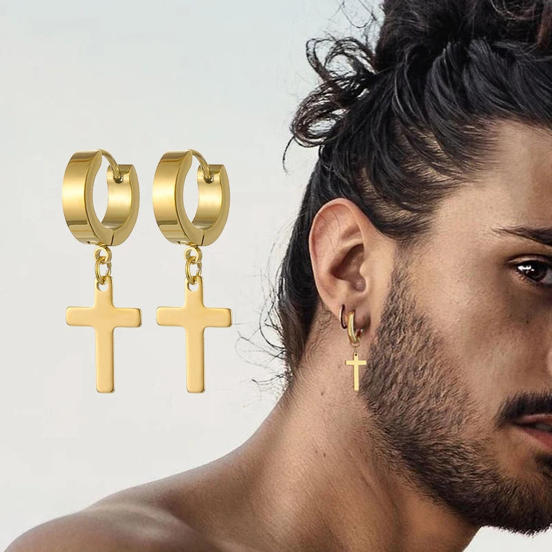Stainless Steel Cross Dangle Earrings for Men and Women - Smarsty