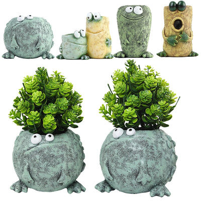 Funny Frog Planter Resin Cartoon Frog Flower Container Cute Frog Succulent Pot Small Frog Planter Ornament for Indoor Plants