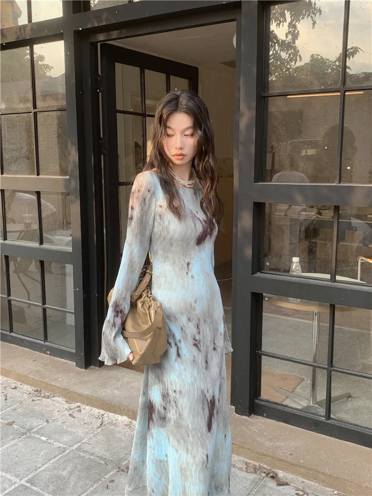 CHEERART Designer Pleate French Long Maxi Dress For Women Flare Long Sleeve Swing A Line Dress Fall Clothes - Smarsty