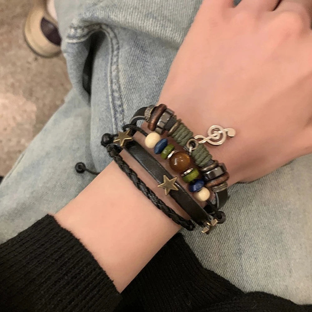 Handmade Leather Wrap Bracelet With Adjustable Beads - Smarsty