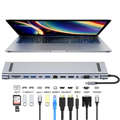 USB C Hub Docking Station Multiport 4K HDMI RJ45 VGA - Smarsty
