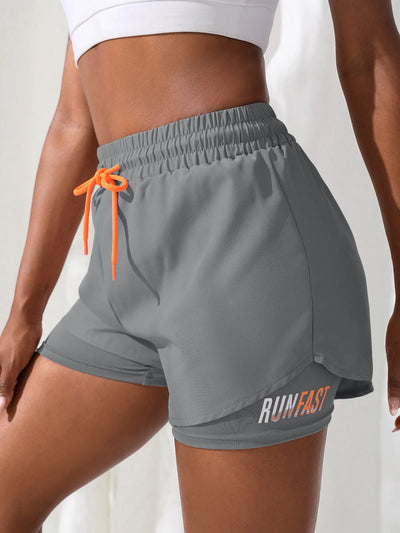 Women's High Rise Yoga Shorts With Elastic Proximity Control Running Shorts, Fake Two Pieces Pants - Smarsty