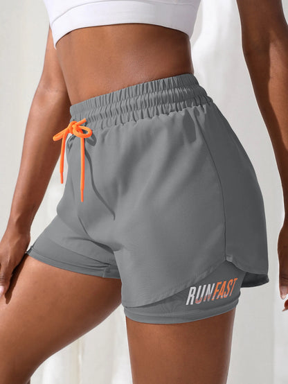 Women's High Rise Yoga Shorts With Elastic Proximity Control Running Shorts, Fake Two Pieces Pants - Smarsty