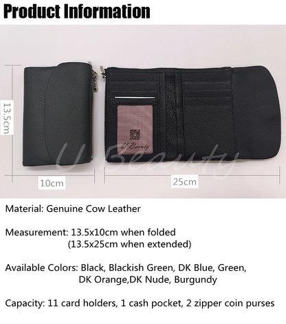 Coin Purse Genuine Cow Leather Short Wallet Trifold for Small Women's  Purses Clutch Cowhide Card Holder Travel Card Wallets