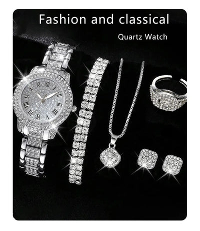 Luxury Women Alloy Watch Set with Elegant Crystals - Smarsty
