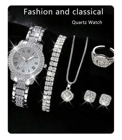 Luxury Women Alloy Watch Set with Elegant Crystals - Smarsty