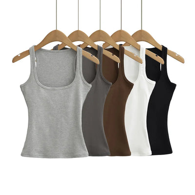 Women Scuplted Square Neck Tank Top - Smarsty