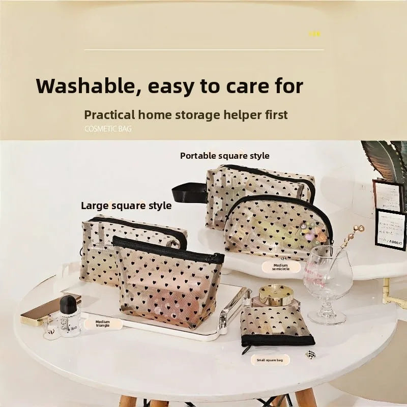 Mesh Heart Makeup Bags Waterproof Washable Organizer - Smarsty