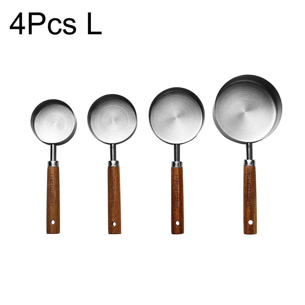 Gold Wooden Handle Stainless Steel Measuring Cups Set - Smarsty