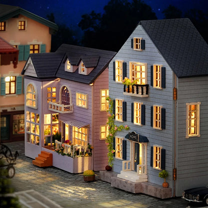DIY Mini Wooden Doll House Assembly Building Model Pink Princess Villa Architecture Kit 3D Puzzle Dollhouse With Furniture Gifts by Smarsty
