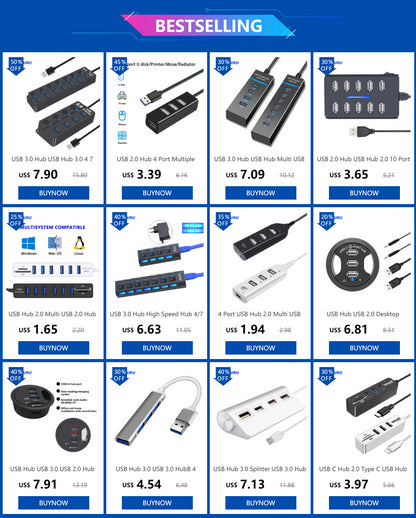 USB Hub 3.0 With Power Switch 7 Port Expansion Pro