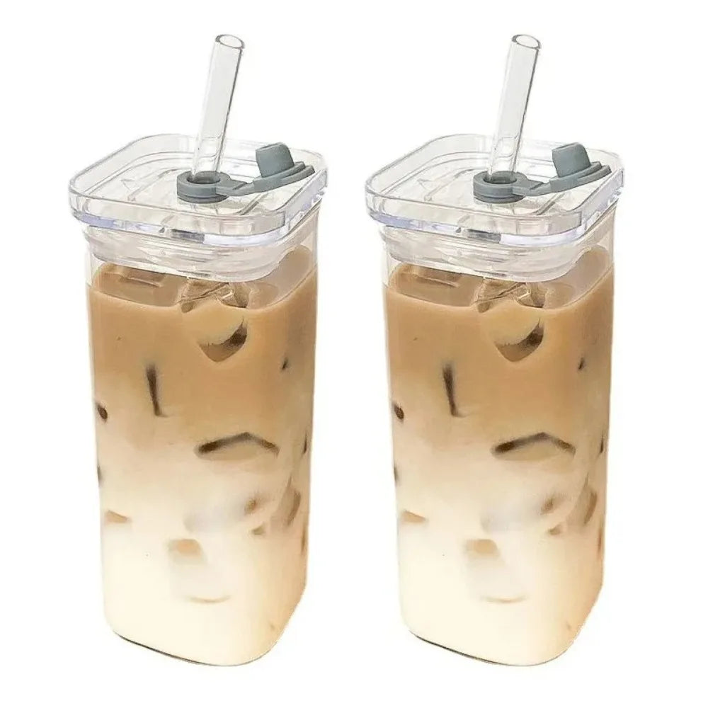 Square Heat Resistant Glass Coffee Cup With Lid - Smarsty