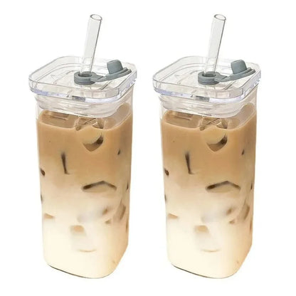 Square Heat Resistant Glass Coffee Cup With Lid - Smarsty