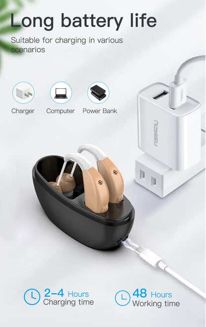 Rechargeable Portable Hearing Aid with Low Noise Amplification - Smarsty