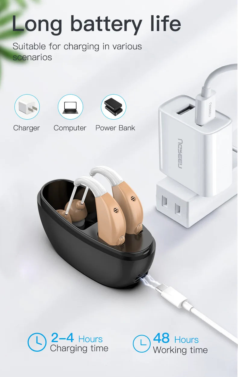 Rechargeable Portable Hearing Aid with Low Noise Amplification - Smarsty