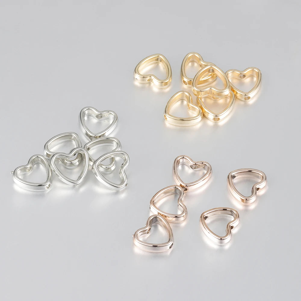 50pcs Heart Frame Beads Double Hole Spacers for Jewelry Making - Smarsty