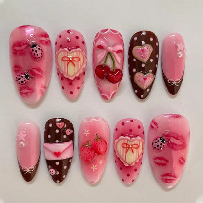 24Pcs Pink Almond False Nails with French Design - Smarsty