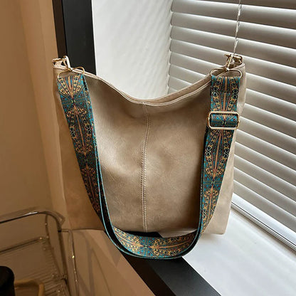 Wide Geometric Strap Shoulder Bag Large Capacity Crossbody Bags For Women,Retro Pu Leather Women's Bag For Shopping Travel - Smarsty
