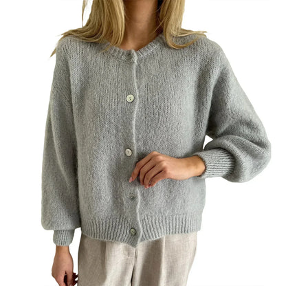 Women Solid Knitted Single Breasted Cardigan O-neck Long Sleeve Loose Soft Sweater 2024 Autumn Lady Knitwear ﻿ - Smarsty