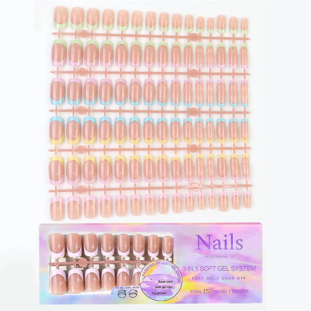 150 Piece Almond French False Nails Set for Easy Application - Smarsty
