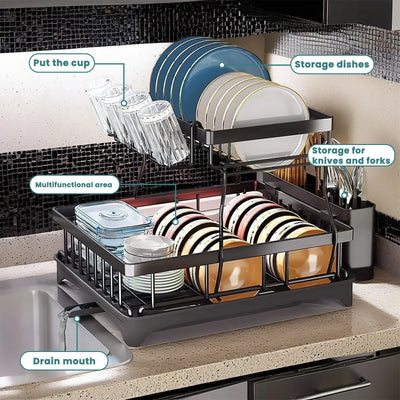 Large 2-tier dish drying rack for kitchen countertops, removable large-capacity dish draining rack by Smarsty
