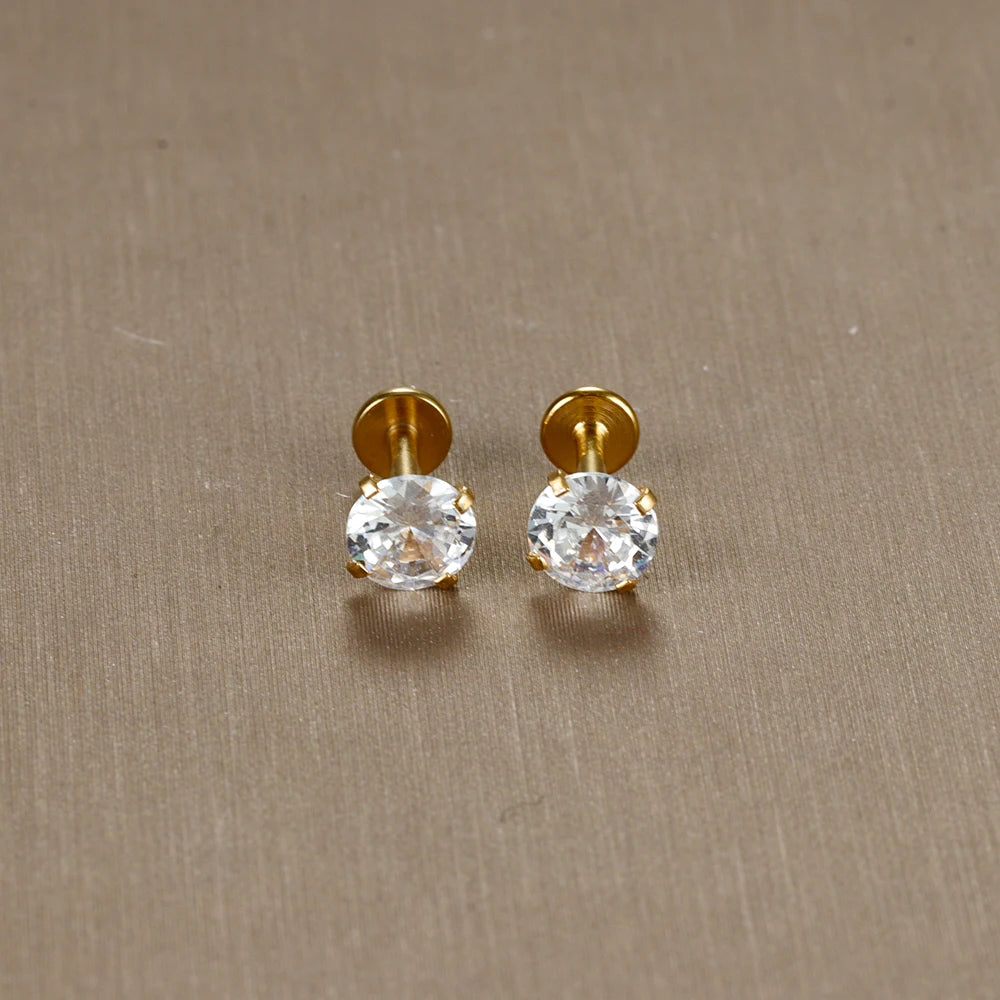 16G Surgical Steel Labret Stud Earrings Secure CZ Comfort - Smarsty