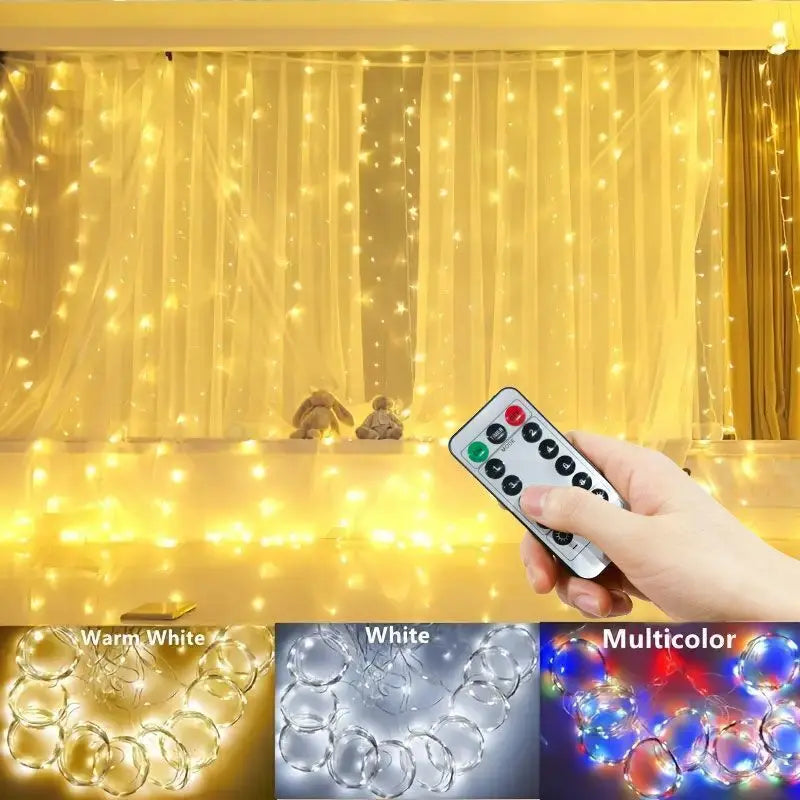 3/4/6m Curtain LED String Lights Garland USB Festoon Remote Control Fairy Garland Lights Christmas Decoration for Bedroom Home - Smarsty