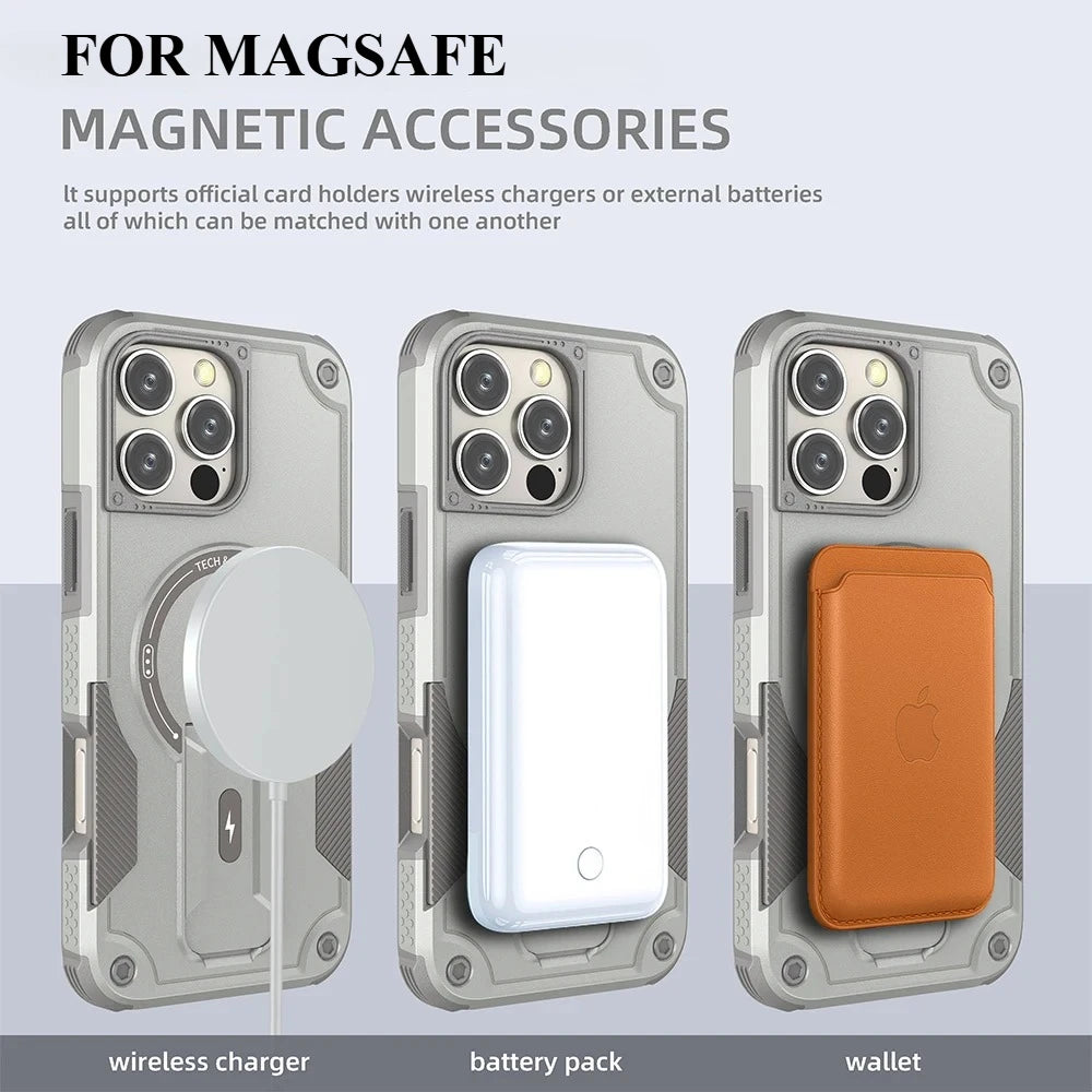 Armor Invisible Bracket for Magsafe Case For iPhone 17 16 15 13 14 12 Pro Max Plus 11 Magnetic PC Wireless Charge Holder Cover