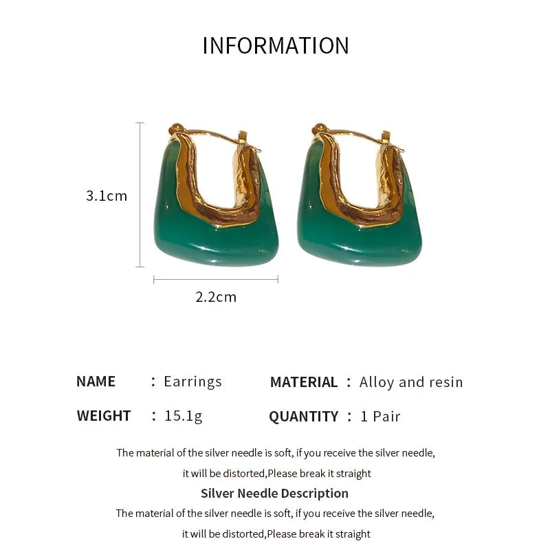 Geometric Resin Earrings in Green and Pink for Women 2023 - Smarsty