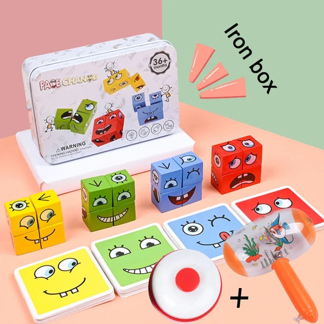 Cube Face Change Building Blocks Board Game Wood Puzzle Montessori Expression Wooden Blocks Blocos For Children Kids Toys Gift by Smarsty