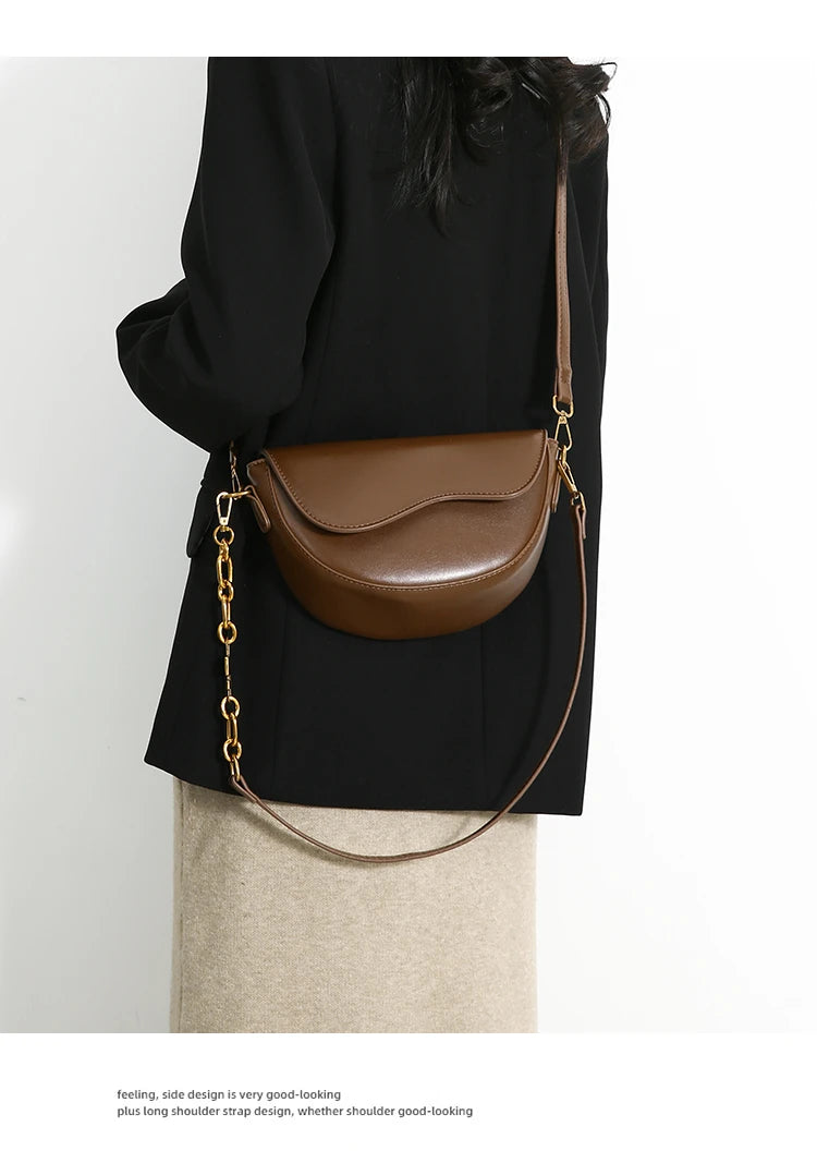 Small Leather Saddle Bag For Women Crossbody Vintage Style - Smarsty