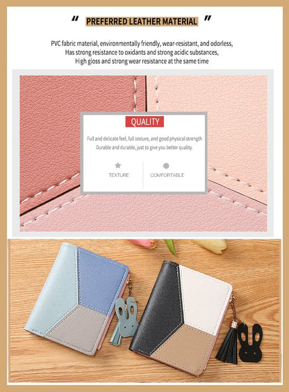 Fashion Women's Wallet Zipper Coin Purse Lady Short Clutch Purse Handbag Patchwork Leather Female Card Holder Wallet Phone Pouch