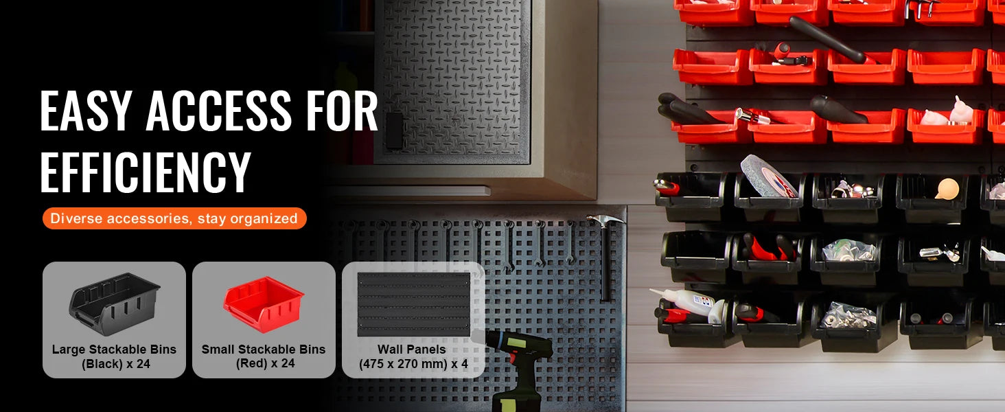 SucceBuy 48pcs Parts Storage Bins Wall Mounted Garage Containers with Wall Panels Tool Organizer for Nuts Bolts Screws Nails