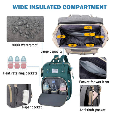 3 In 1 Diaper Bag Backpack Foldable Baby Bed Waterproof Travel Bag with USB Charge Diaper Bag Backpack with Changing Bed 3 types by Smarsty