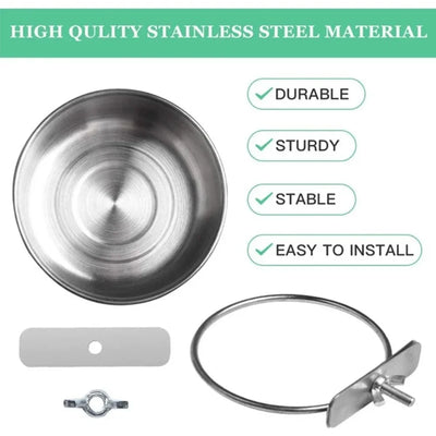 Stainless Steel Bird Feeder Bowl with Clamp Design - Smarsty