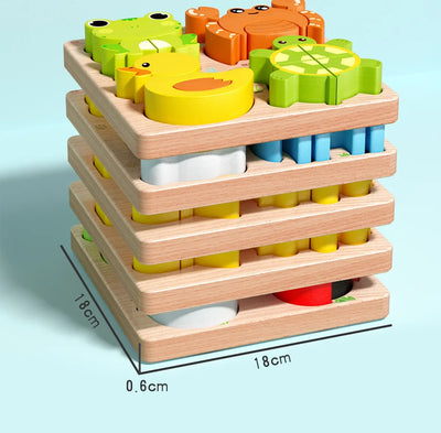 Montessori Cartoon 3D Wooden Puzzle Animal Traffic Jigsaw Toys for Kids Early Learning Educational Cognitive Game Children Gifts by Smarsty