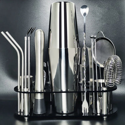 Boston Cocktail Shaker Bar Tool Set with Holder - Smarsty