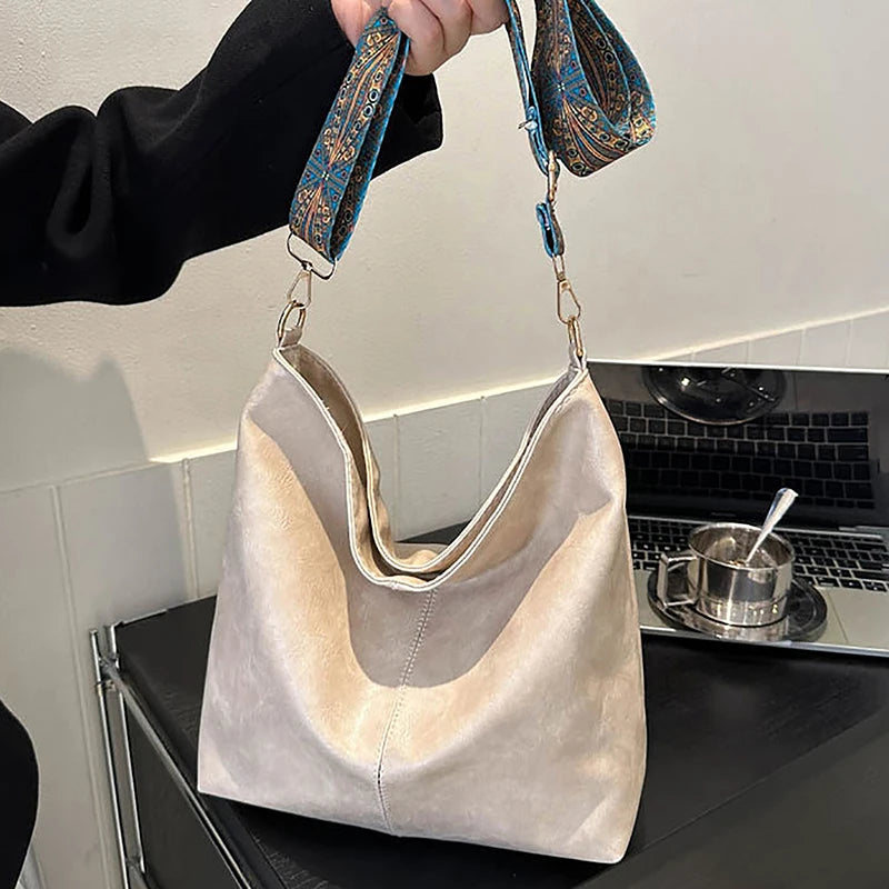Wide Geometric Strap Shoulder Bag Large Capacity Crossbody Bags For Women,Retro Pu Leather Women's Bag For Shopping Travel - Smarsty
