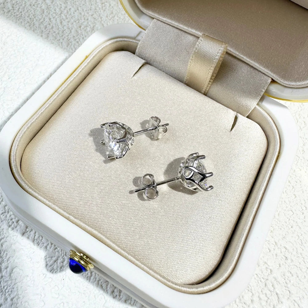 Moissanite Stud Earrings Sterling Silver VVS D Sparkle - Smarsty
