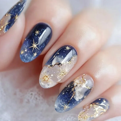 Romantic 24pcs Blue French Style Press On Nails - Smarsty