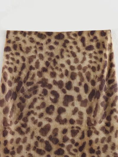 Women Leopard Tulle Midi Skirt 2024 Summer Fashion High Waist Elasticated Waistband Long Skirts Streetwear - Smarsty