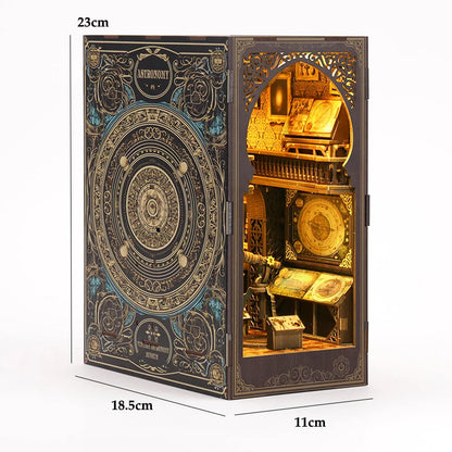 DIY Book Nook Shelf Insert Kit 3D Wooden Puzzle Doll House Assembly Building Model Bookends With Furniture LED Light Xmas Gifts by Smarsty