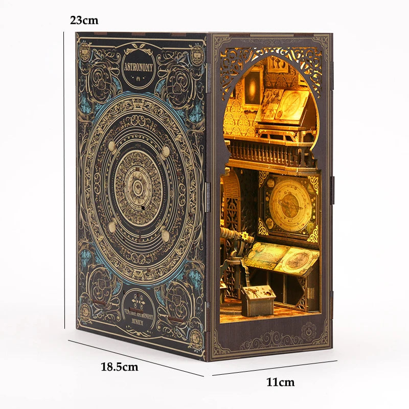 DIY Book Nook Shelf Insert Kit 3D Wooden Puzzle Doll House Assembly Building Model Bookends With Furniture LED Light Xmas Gifts by Smarsty