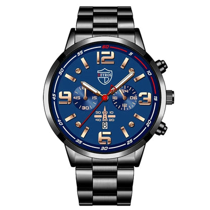 Luxury Mens Stainless Steel Quartz Watch with Calendar - Smarsty