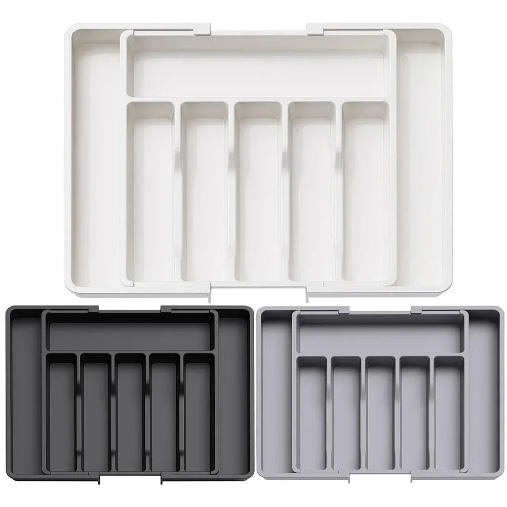 New Expandable Cutlery Drawer Organizer, Adjustable Kitchen Utensil Tray Set, Compartment Flatware Storage Divider